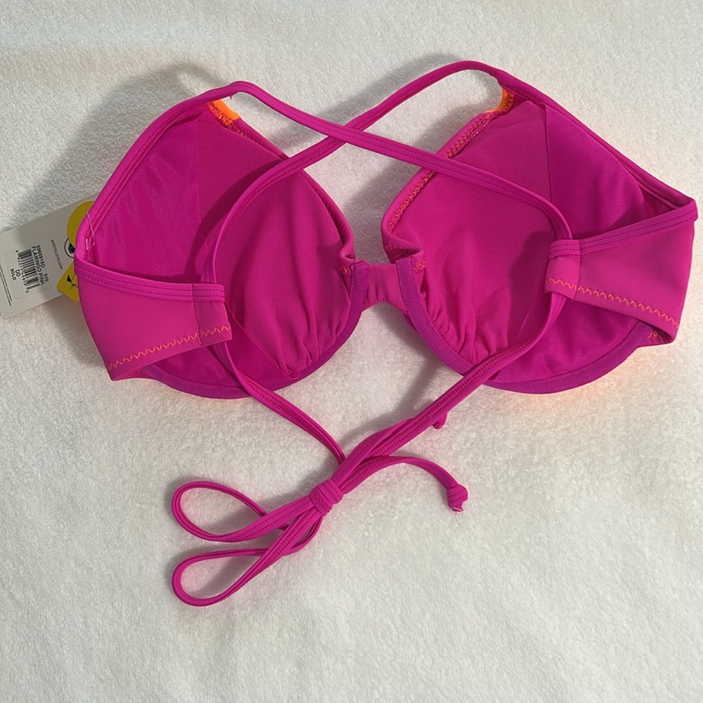 Body Glove DD Top Bikini 80s Throwback Solo Bikini Top Flamingo Pink Orange NWT - Picture 6 of 11